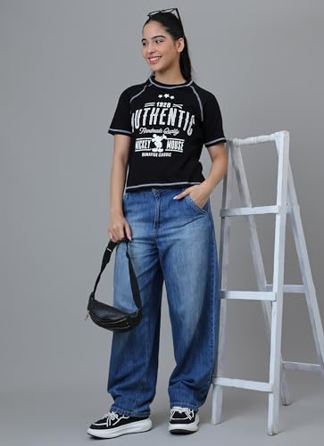 Free Authority Official Mickey & Friends Graphic Printed Pure Cotton SleevesHalf Regular Fit Tshirt for Women