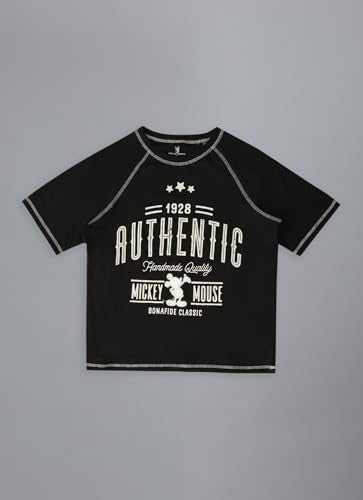 Free Authority Official Mickey & Friends Graphic Printed Pure Cotton SleevesHalf Regular Fit Tshirt for Women