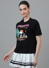 Free Authority Official Peanuts Women Half Sleeve Round Neck Graphic Printed Cotton Regular Fit Tshirt