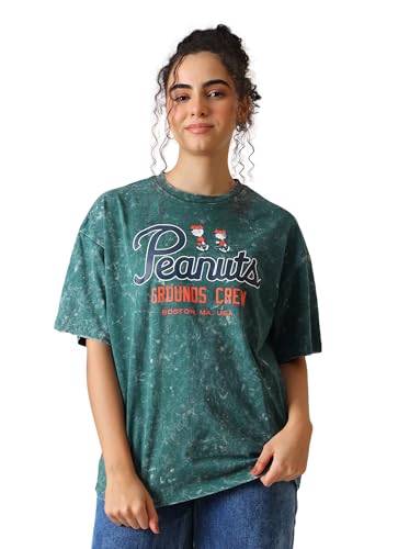 Free Authority Official Peanuts Grounds Crew Graphic Printed Womens Oversized T-Shirt | Pure Cotton Casual Round Neck Half Sleeves Cartoon Tee