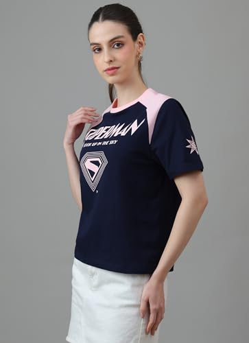 Free Authority Official DC Comc Superman: Look up in The Sky Women Half Sleeve Round Neck Graphic Printed Cotton Regular Fit Tshirt