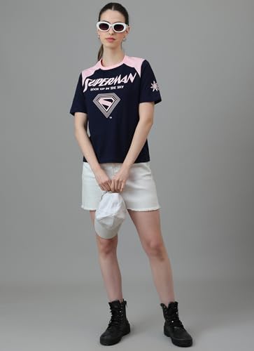 Free Authority Official DC Comc Superman: Look up in The Sky Women Half Sleeve Round Neck Graphic Printed Cotton Regular Fit Tshirt