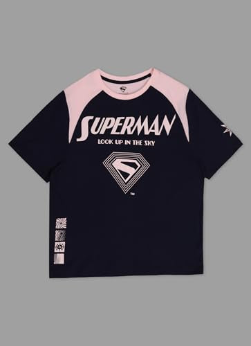 Free Authority Official DC Comc Superman: Look up in The Sky Women Half Sleeve Round Neck Graphic Printed Cotton Regular Fit Tshirt