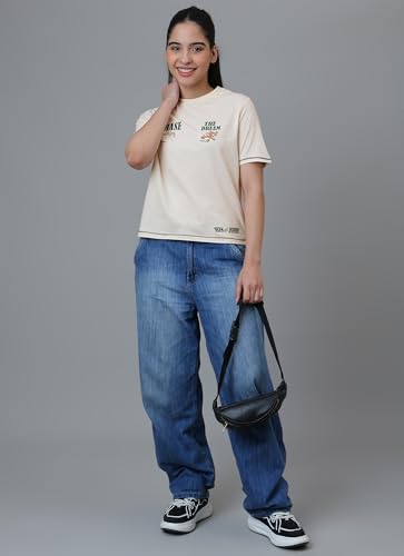 Free Authority Official Tom & Jerry Graphic Printed Pure Cotton Regular Fit Tshirt for Women