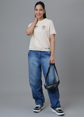 Free Authority Official Tom & Jerry Graphic Printed Pure Cotton Regular Fit Tshirt for Women