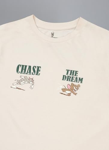 Free Authority Official Tom & Jerry Graphic Printed Pure Cotton Regular Fit Tshirt for Women