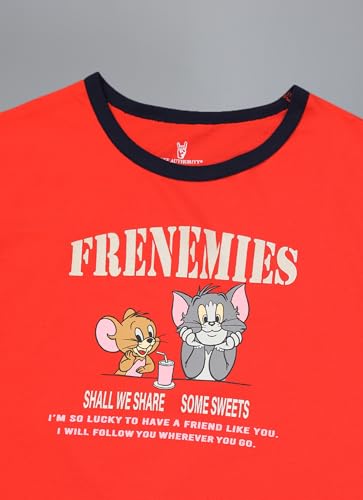 Free Authority Official Tom & Jerry Graphic Printed Pure Cotton Regular Fit Tshirt for Women