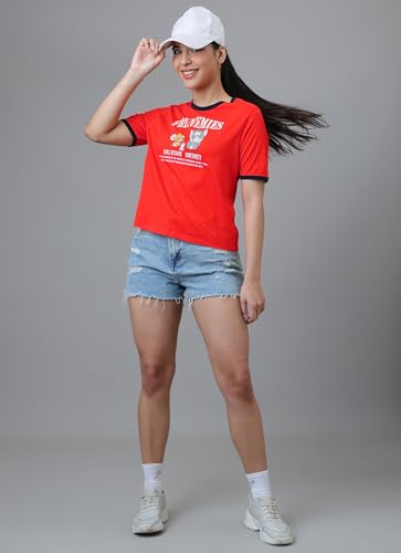 Free Authority Official Tom & Jerry Graphic Printed Pure Cotton Regular Fit Tshirt for Women