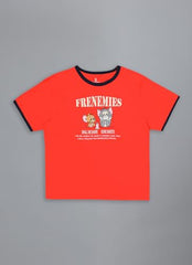 Free Authority Official Tom & Jerry Graphic Printed Pure Cotton Regular Fit Tshirt for Women
