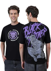 Free Authority Official Marvel Comic Black Panther Men's Graphic HD Printed Half Sleeve Round Neck Drop-Shoulder Oversized Pure Cotton T-Shirt