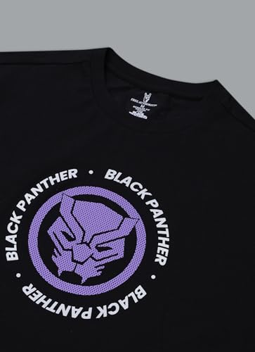 Free Authority Official Marvel Comic Black Panther Men's Graphic HD Printed Half Sleeve Round Neck Drop-Shoulder Oversized Pure Cotton T-Shirt