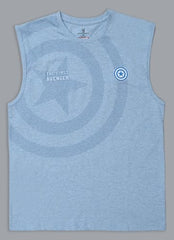 Free Authority Official Marvel Comic Captain America The First Avenger Super Soldier Men's Graphic Printed Sleeveless Round Neck Cotton Regular Tank T-Shirt Blue Melange