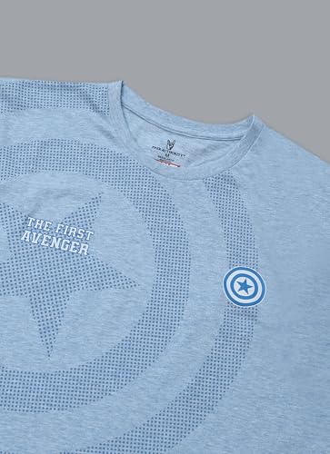 Free Authority Official Marvel Comic Captain America The First Avenger Super Soldier Men's Graphic Printed Sleeveless Round Neck Cotton Regular Tank T-Shirt Blue Melange