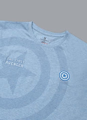 Free Authority Official Marvel Comic Captain America The First Avenger Super Soldier Men's Graphic Printed Sleeveless Round Neck Cotton Regular Tank T-Shirt Blue Melange
