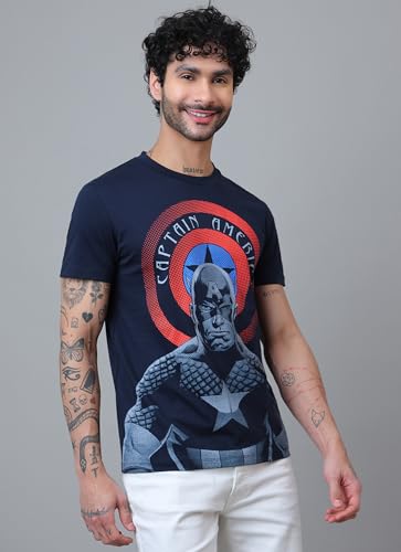 Free Authority Official Marvel Comic Captain America Men Graphic Short Sleeve Round Neck Pure Cotton Regular Fit T-Shirt