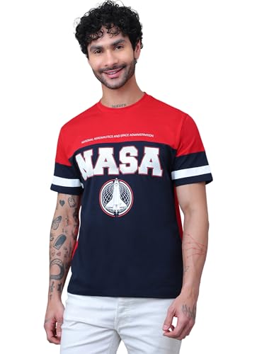 Free Authority Official NASA Men Graphic Short Sleeve Round Neck Pure Cotton Relaxed Fit T-Shirt