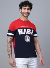 Free Authority Official NASA Men Graphic Short Sleeve Round Neck Pure Cotton Relaxed Fit T-Shirt