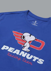 Free Authority Official Peanuts Racing Team Motorsport 1950 Men's Graphic Printed Half Sleeve Round Neck Blue Relaxed Fit Pure Cotton T-Shirt