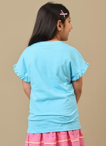 Kidsville Official Hello Kitty Girls Graphic Printed Half Sleeves Round Neck Pure Cotton Relaxed Fit Tshirt