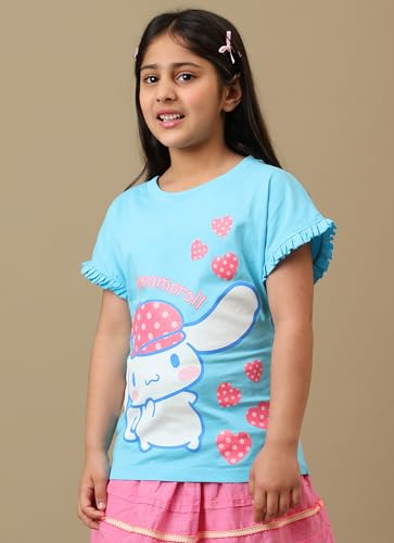Kidsville Official Hello Kitty Girls Graphic Printed Half Sleeves Round Neck Pure Cotton Relaxed Fit Tshirt