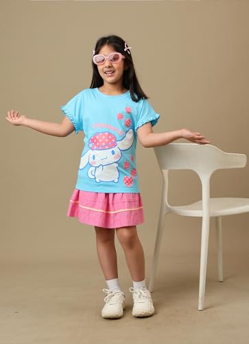 Kidsville Official Hello Kitty Girls Graphic Printed Half Sleeves Round Neck Pure Cotton Relaxed Fit Tshirt