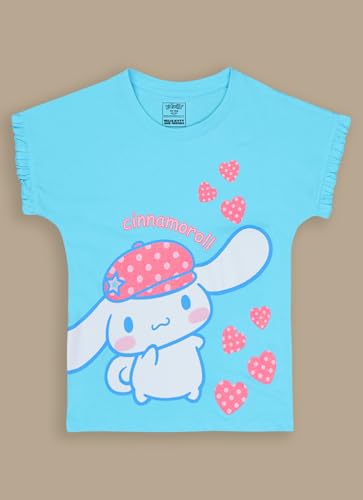 Kidsville Official Hello Kitty Girls Graphic Printed Half Sleeves Round Neck Pure Cotton Relaxed Fit Tshirt