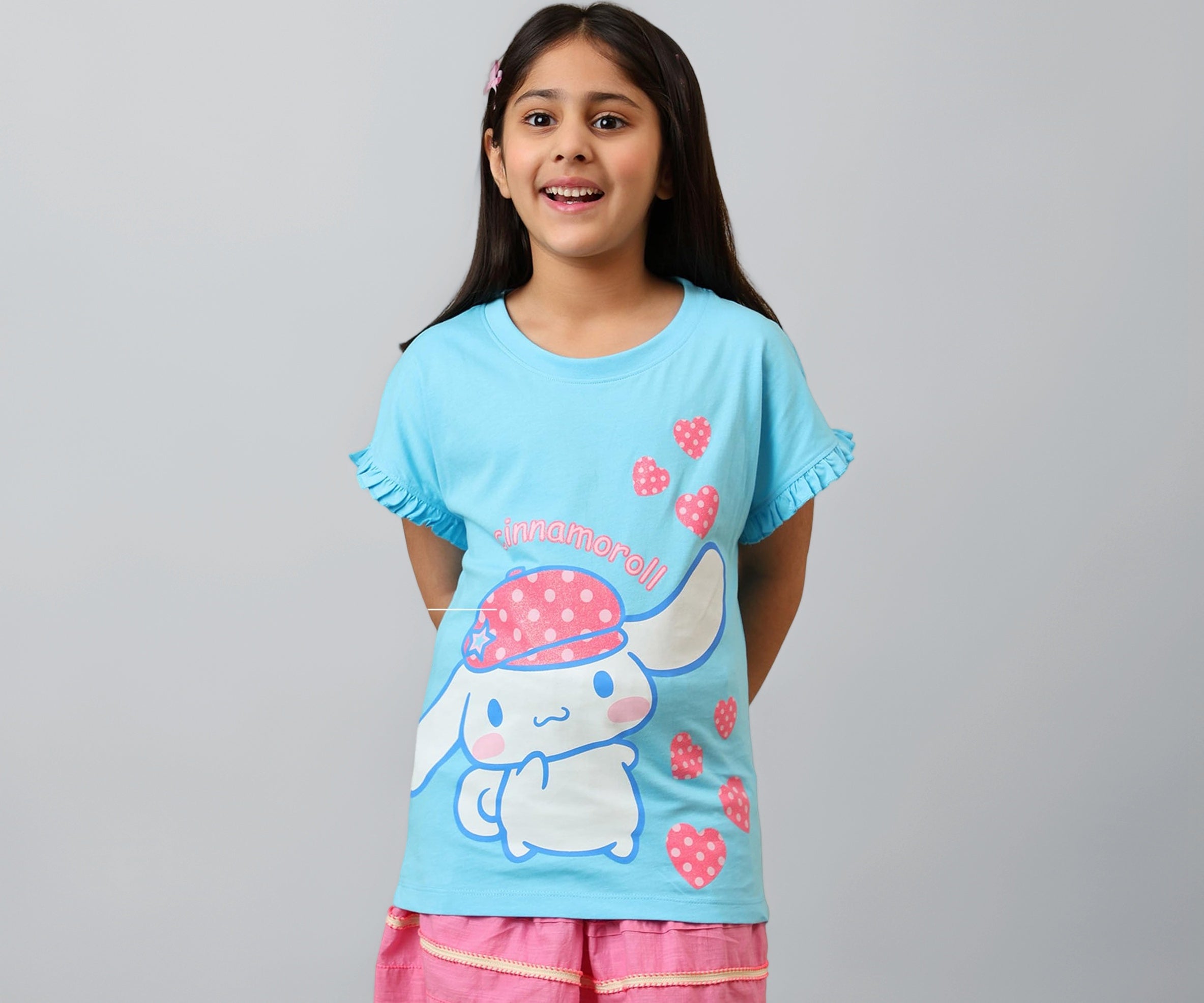 Kidsville Official Hello Kitty Girls Graphic Printed Half Sleeves Round Neck Pure Cotton Relaxed Fit Tshirt
