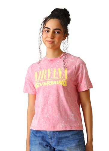Free Authority Official Nirvana Nevermind Graphic Printed Womens Relaxed Fit T-Shirt | Pure Cotton Casual Round Neck Half Sleeves Band Music Tee