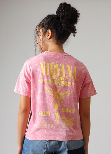 Free Authority Official Nirvana Nevermind Graphic Printed Womens Relaxed Fit T-Shirt | Pure Cotton Casual Round Neck Half Sleeves Band Music Tee