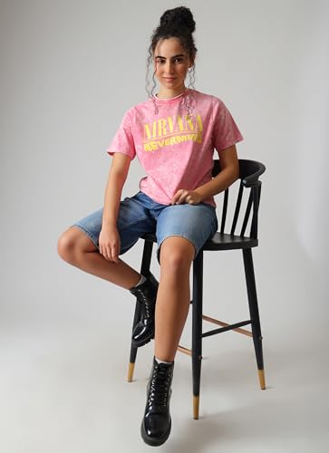 Free Authority Official Nirvana Nevermind Graphic Printed Womens Relaxed Fit T-Shirt | Pure Cotton Casual Round Neck Half Sleeves Band Music Tee