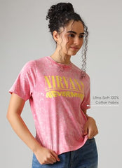 Free Authority Official Nirvana Nevermind Graphic Printed Womens Relaxed Fit T-Shirt | Pure Cotton Casual Round Neck Half Sleeves Band Music Tee