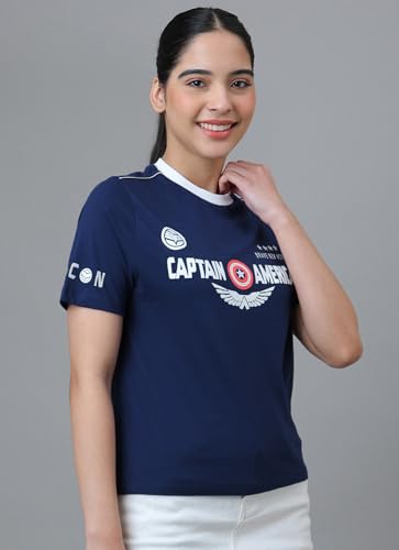 Free Authority Official Marvel Comic Captain America Graphic Printed Pure Cotton Regular Fit Tshirt for Women