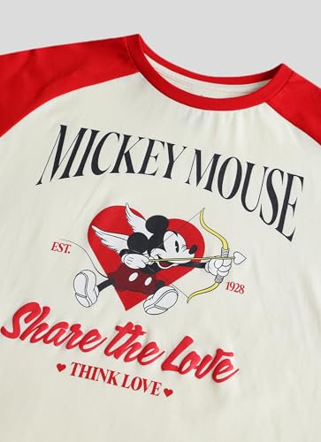 Free Authority Official Mickey & Friends Share the Love Graphic Printed Womens Relaxed Fit T-Shirt | Pure Cotton Casual Round Neck Half Sleeves Cute Cartoon Tee