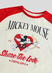 Free Authority Official Mickey & Friends Share the Love Graphic Printed Womens Relaxed Fit T-Shirt | Pure Cotton Casual Round Neck Half Sleeves Cute Cartoon Tee