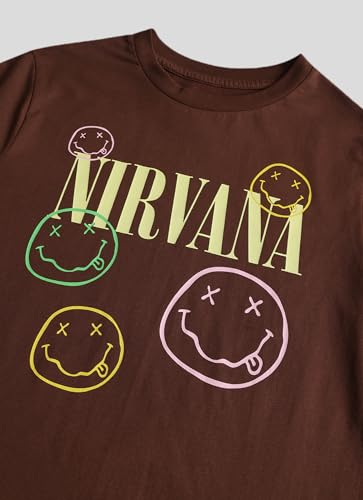 Free Authority Official Nirvana Graphic Printed Womens Relaxed Fit T-Shirt | Pure Cotton Casual Round Neck Half Sleeves Band Music Tee