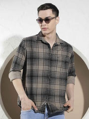 Crimsoune Club Men's Grey Checked 100% Cotton Corduroy Shirt