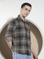 Crimsoune Club Men's Grey Checked 100% Cotton Corduroy Shirt