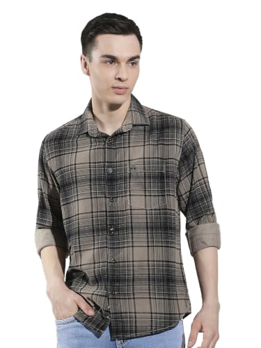 Crimsoune Club Men's Grey Checked 100% Cotton Corduroy Shirt