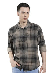 Crimsoune Club Men's Grey Checked 100% Cotton Corduroy Shirt