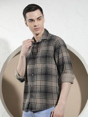 Crimsoune Club Men's Grey Checked 100% Cotton Corduroy Shirt