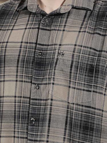 Crimsoune Club Men's Grey Checked 100% Cotton Corduroy Shirt
