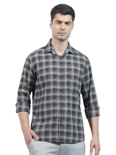 Crimsoune Club Men's 100% Cotton Grey Checked Shirt