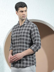 Crimsoune Club Men's 100% Cotton Grey Checked Shirt
