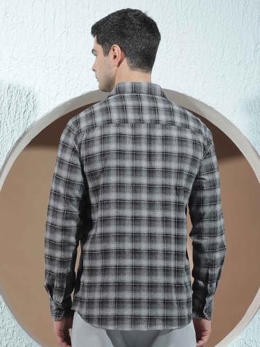 Crimsoune Club Men's 100% Cotton Grey Checked Shirt
