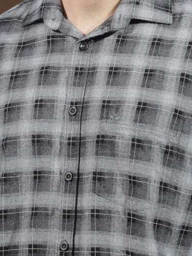 Crimsoune Club Men's 100% Cotton Grey Checked Shirt