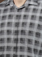 Crimsoune Club Men's 100% Cotton Grey Checked Shirt