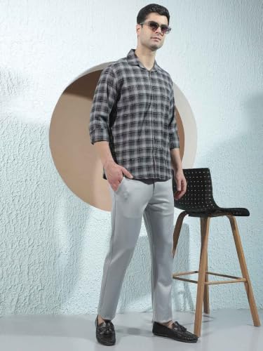 Crimsoune Club Men's 100% Cotton Grey Checked Shirt
