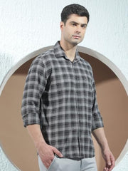 Crimsoune Club Men's 100% Cotton Grey Checked Shirt
