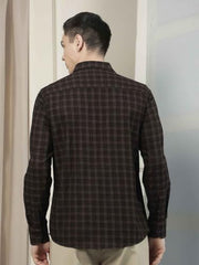 Crimsoune Club Men's Brown Checked 100% Cotton Shirt