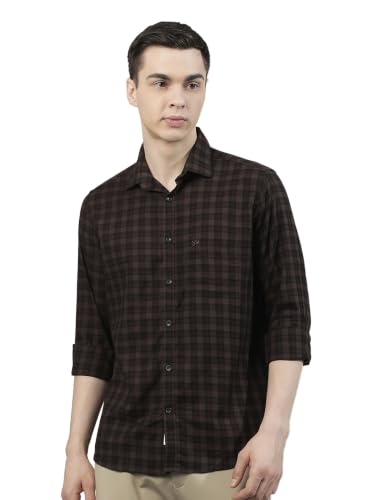 Crimsoune Club Men's Brown Checked 100% Cotton Shirt